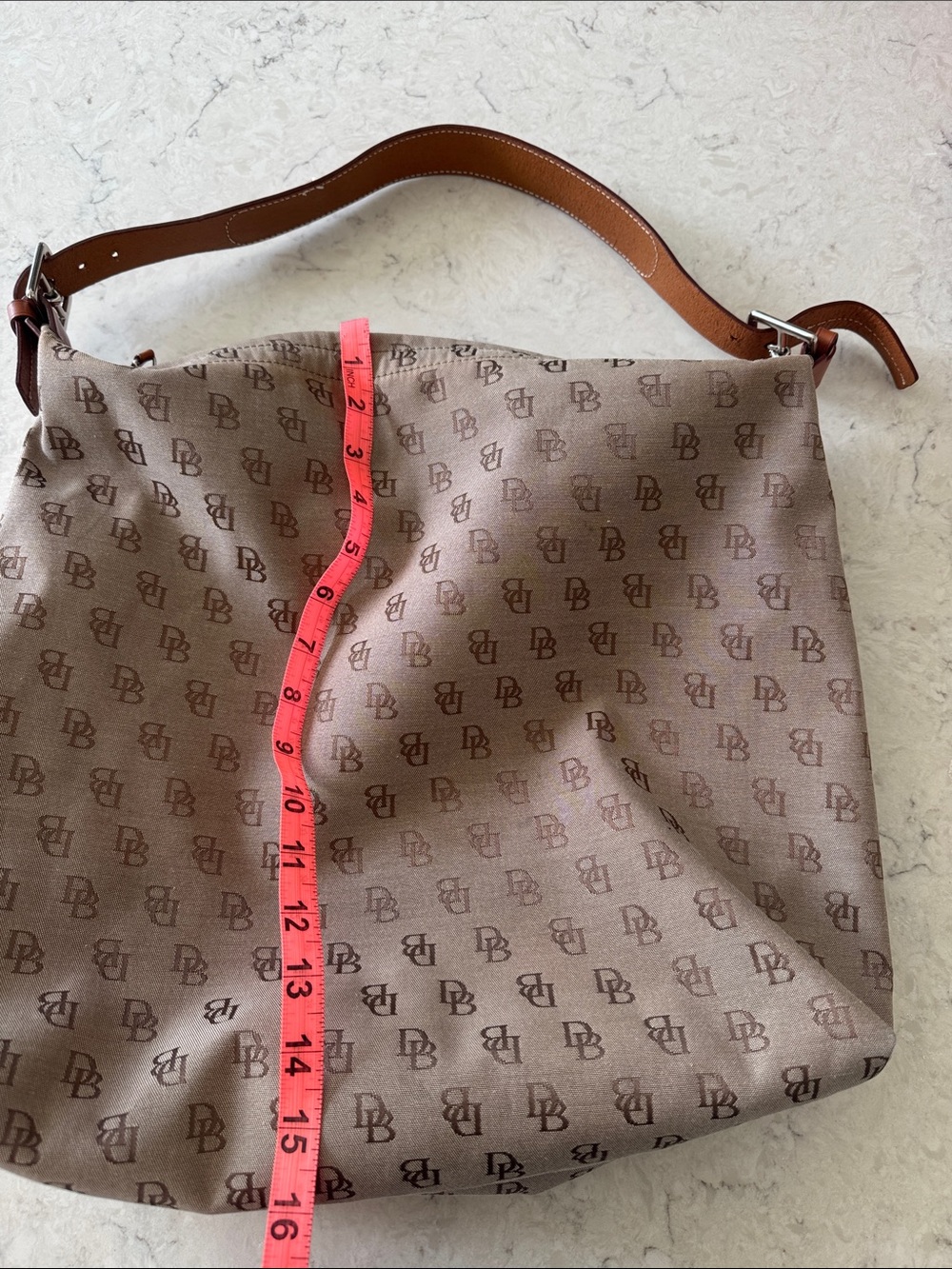 Dooney & Bourke Brown Monogram Shoulder Bag with Tan Strap - Picture 6 of 7